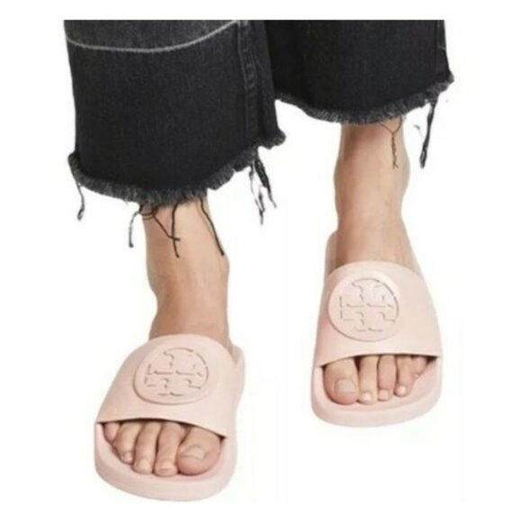Tory Burch | Shoes | Tory Burch Lina Leather Pink Rose Slip On Slide  Sandals Womens 1m Flaws | Poshmark